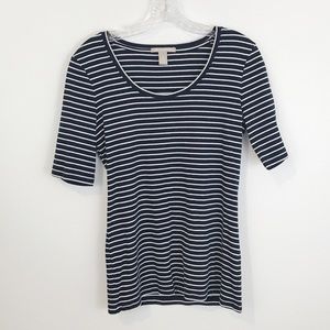 Banana Republic 3/4 Length Sleeve Navy Striped Tee